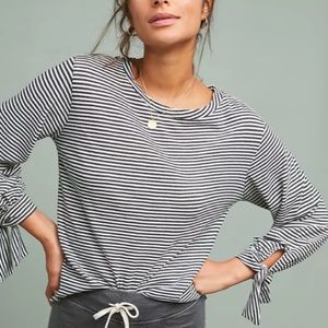 EUC Sundry Stripe Dark Grey & White Long Sleeve Tee Tie Wrist Size Small (1)